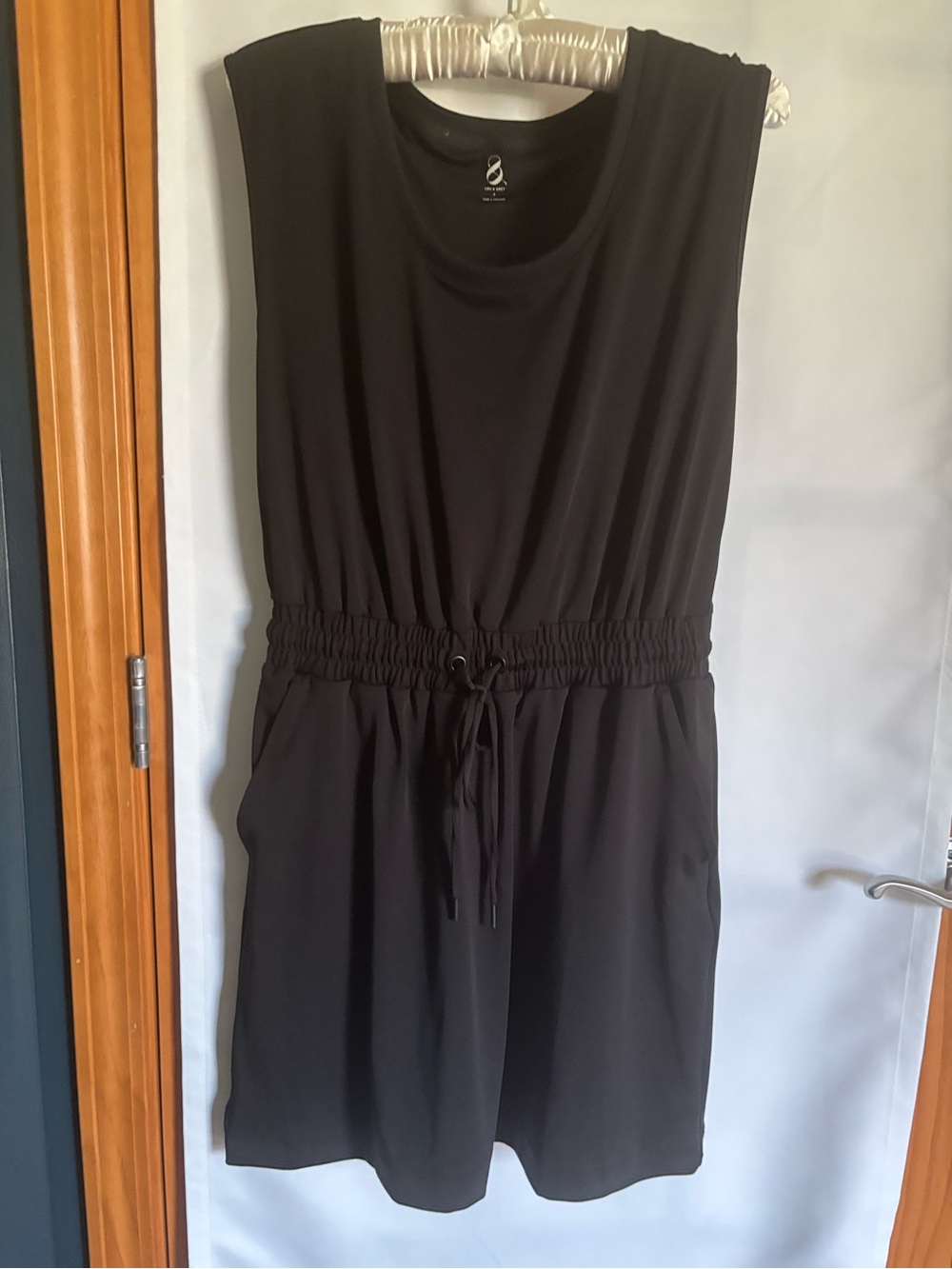 Lou & Grey Black Sleeveless Drawstring Waist Mini Dress